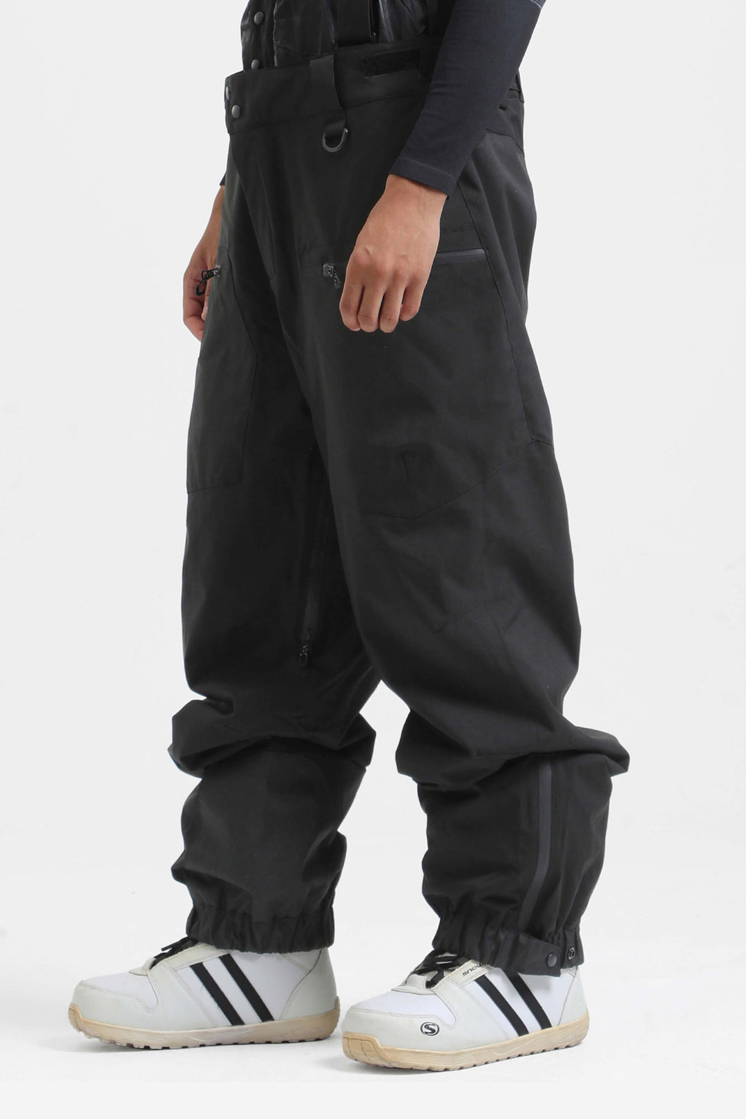 Men's Army Green Insulated Baggy Snow Pants With Detachable Suspenders