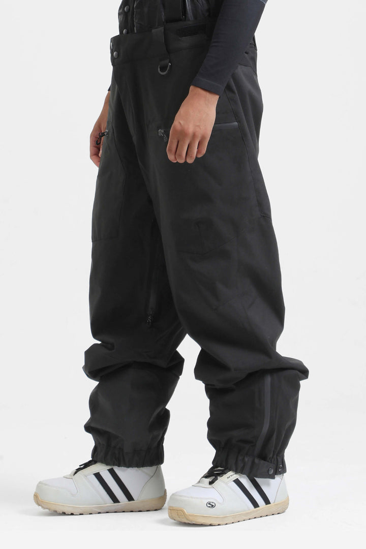 Men's Army Green Insulated Baggy Snow Pants With Detachable Suspenders