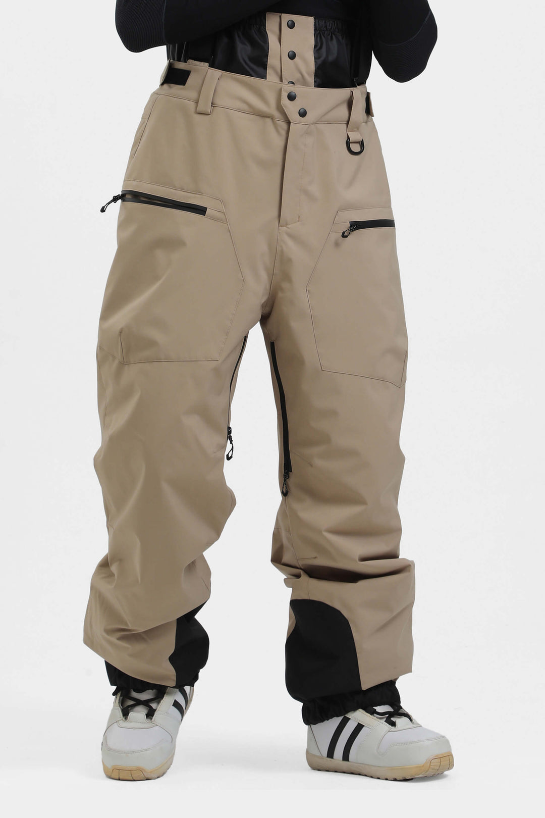 Men's Army Green Insulated Baggy Snow Pants With Detachable Suspenders
