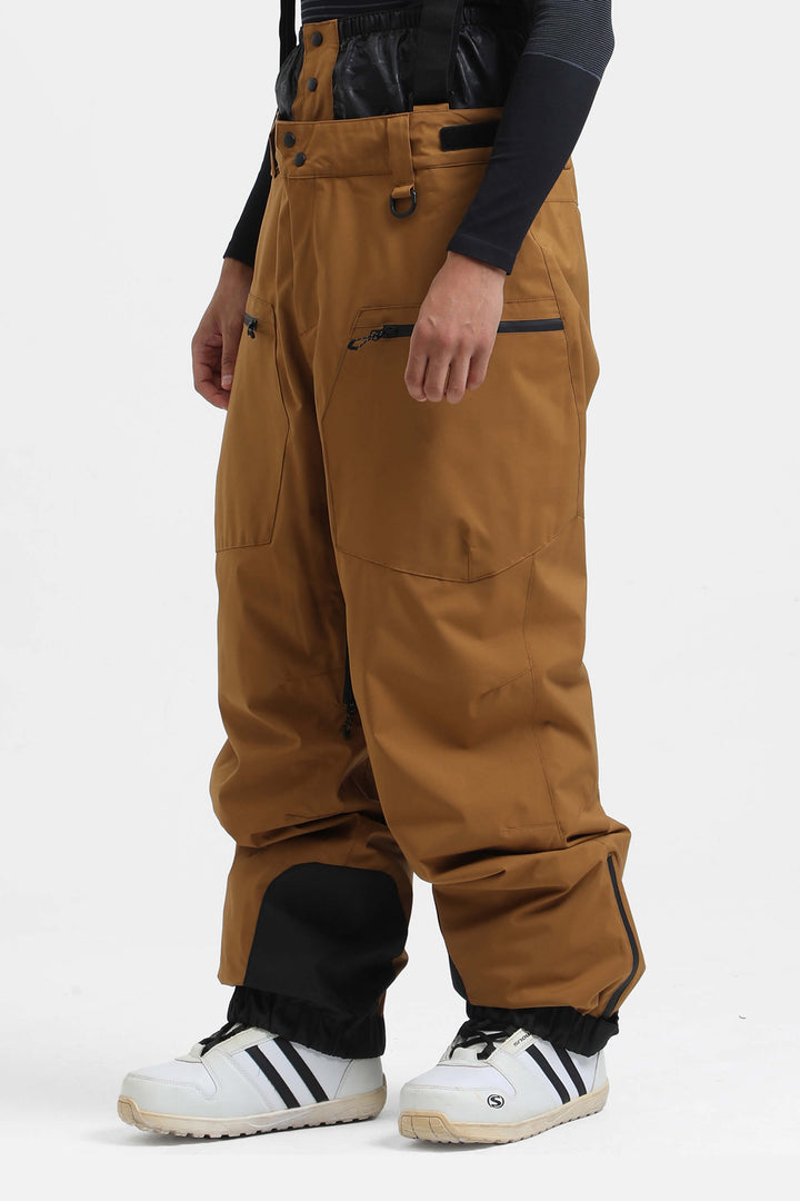 Men's Army Green Insulated Baggy Snow Pants With Detachable Suspenders