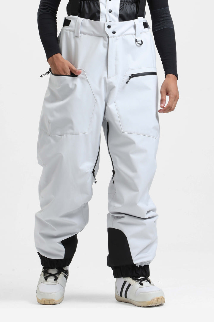 Men's Army Green Insulated Baggy Snow Pants With Detachable Suspenders
