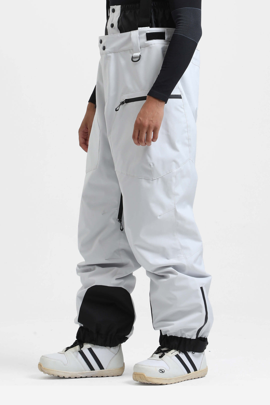 Men's Army Green Insulated Baggy Snow Pants With Detachable Suspenders