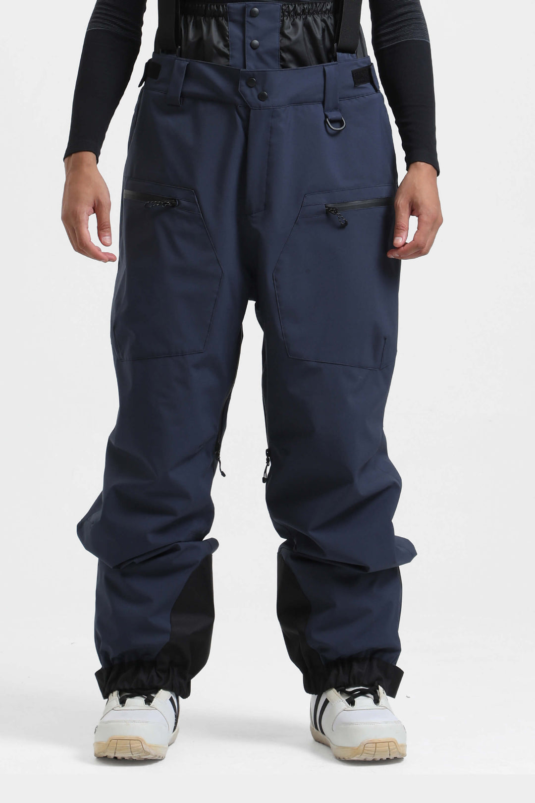 Men's Army Green Insulated Baggy Snow Pants With Detachable Suspenders