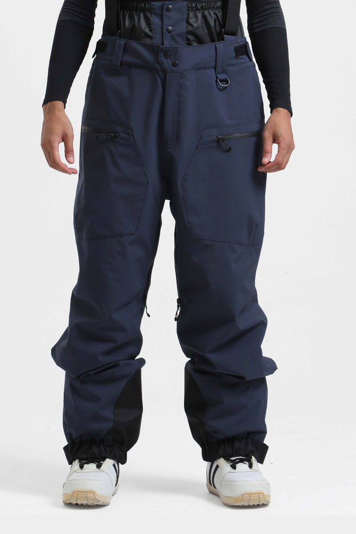 Men's Army Green Insulated Baggy Snow Pants With Detachable Suspenders