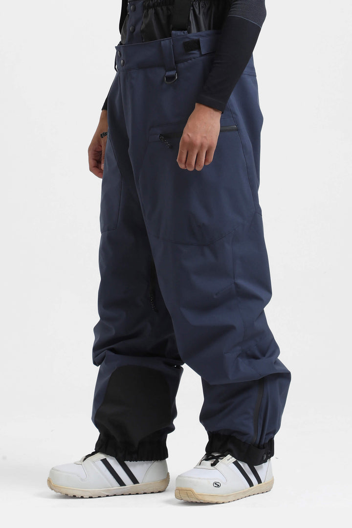 Men's Army Green Insulated Baggy Snow Pants With Detachable Suspenders