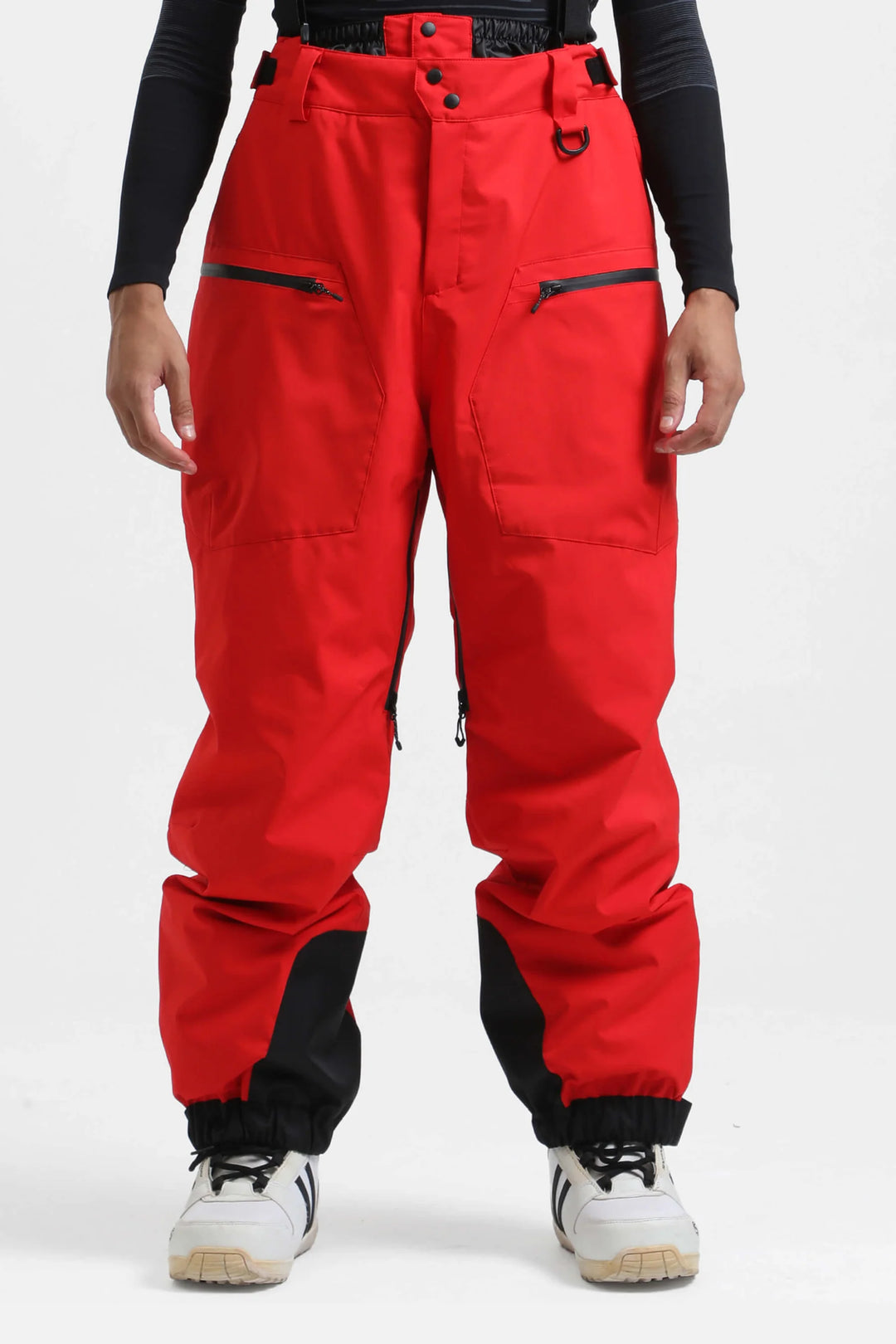 Men's Army Green Insulated Baggy Snow Pants With Detachable Suspenders