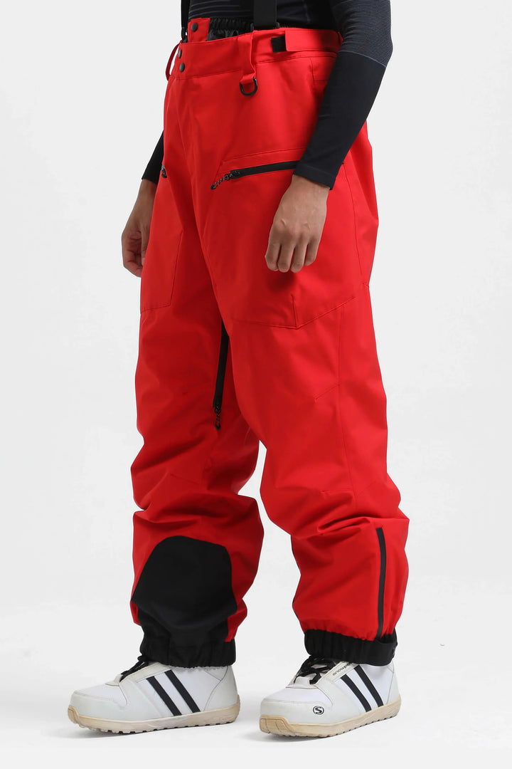 Men's Army Green Insulated Baggy Snow Pants With Detachable Suspenders
