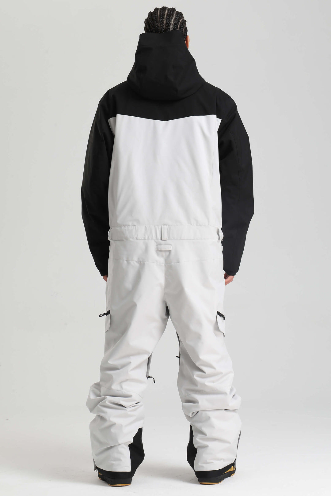 Men's Black & White Waterproof Two-Tone Utility Relaxed One-Piece Ski Suit