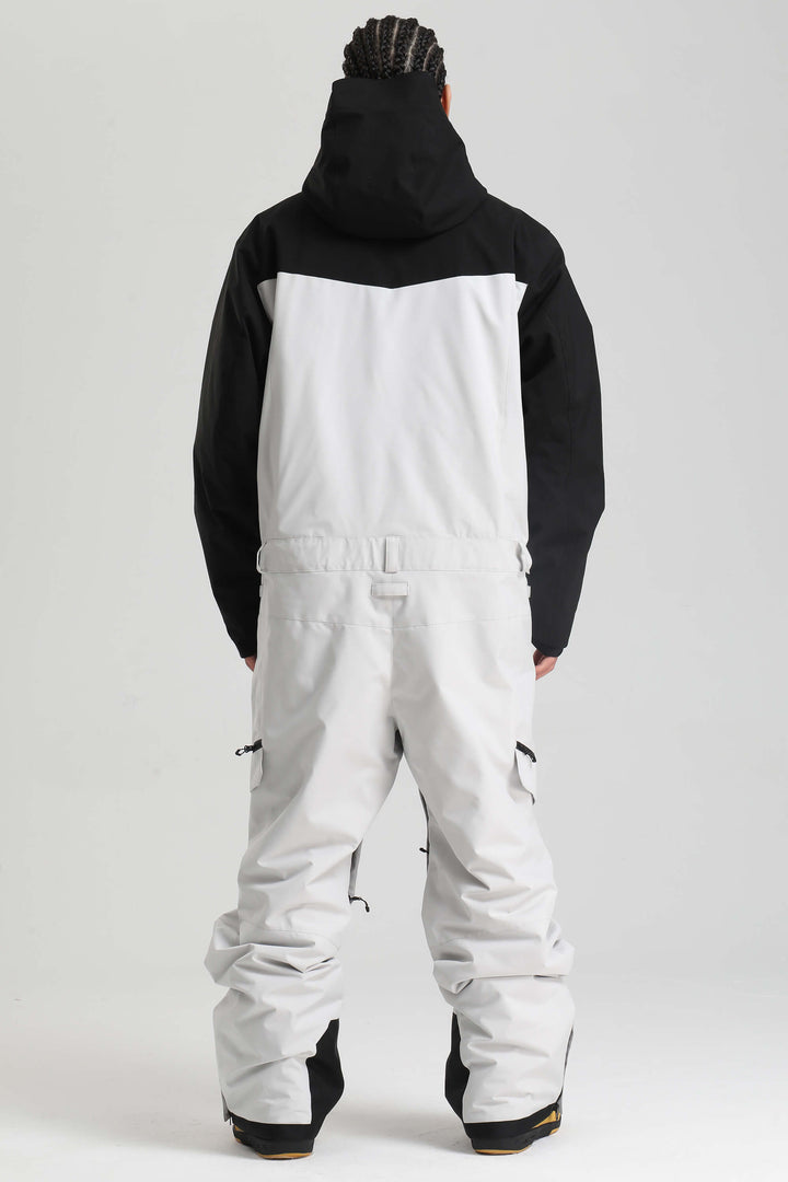 Men's Black & White Waterproof Two-Tone Utility Relaxed One-Piece Ski Suit