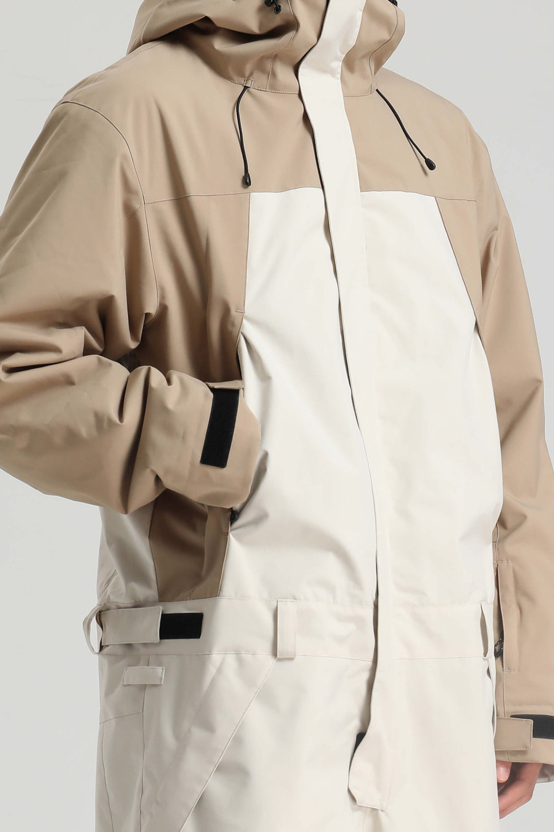 Men's Khaki & White Thermal Color-Blocked Cargo Baggy One-Piece Ski Suit