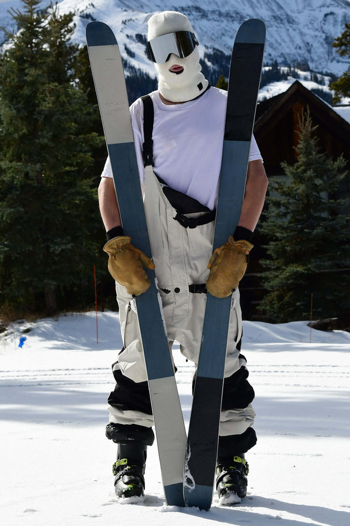 Men's White Full Front Zip Snow Bibs with Hook & Loop Closure