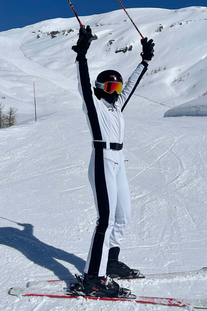 Women's Minimalist Faux Fur Black & White Down One-piece Ski Suits