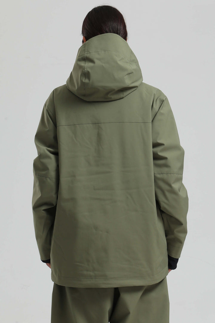 Women's Army Green Contrast-Zipper Fully Seam-Taped Insulated Snow Jacket