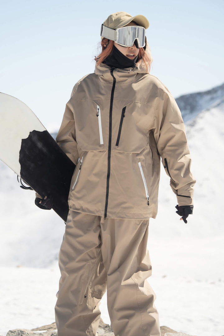 Women's Army Green Contrast-Zipper Fully Seam-Taped Insulated Snow Jacket