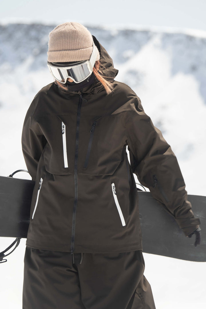 Women's Army Green Contrast-Zipper Fully Seam-Taped Insulated Snow Jacket