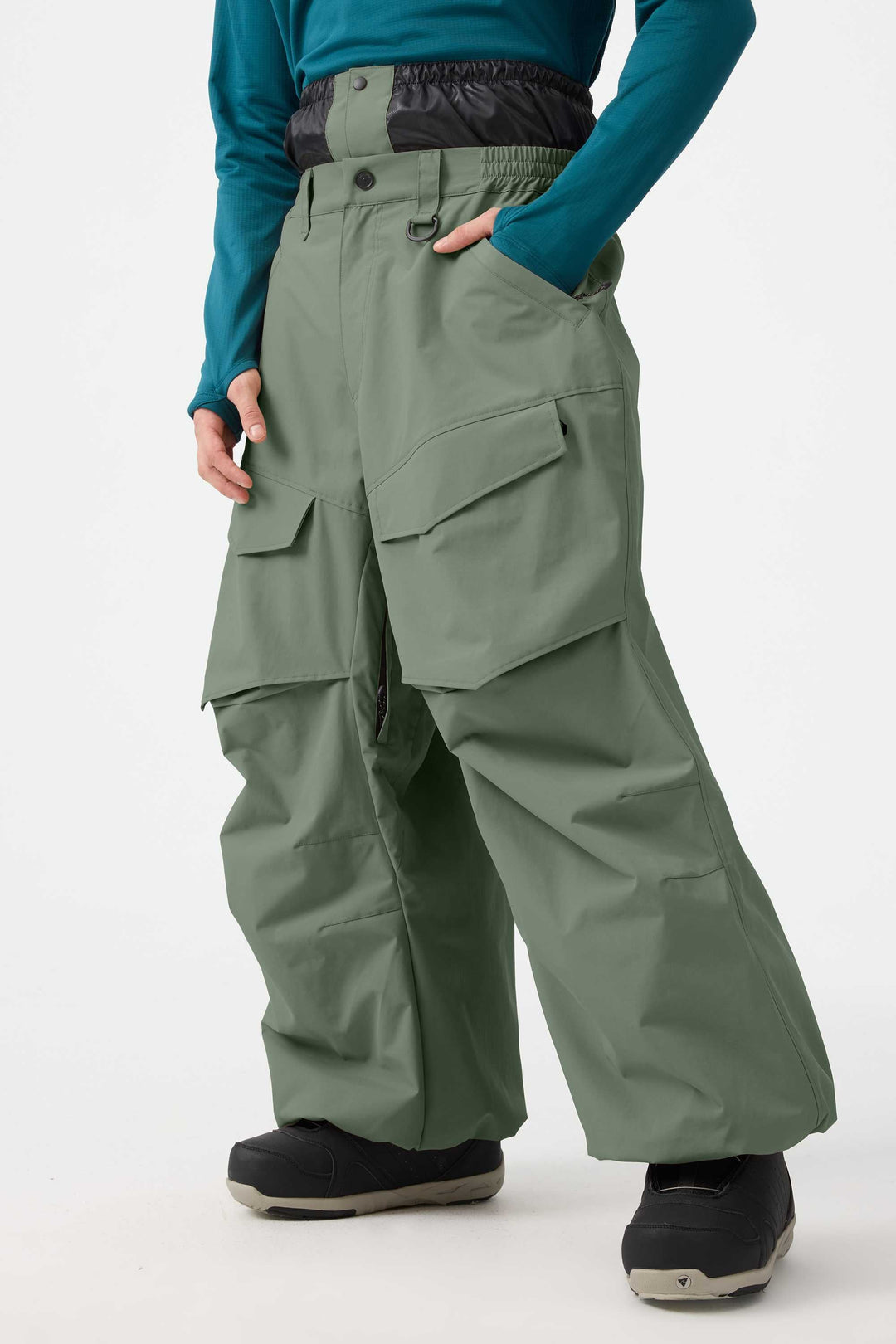 Men's Black Baggy Utility Wear-resistant Snow Pants