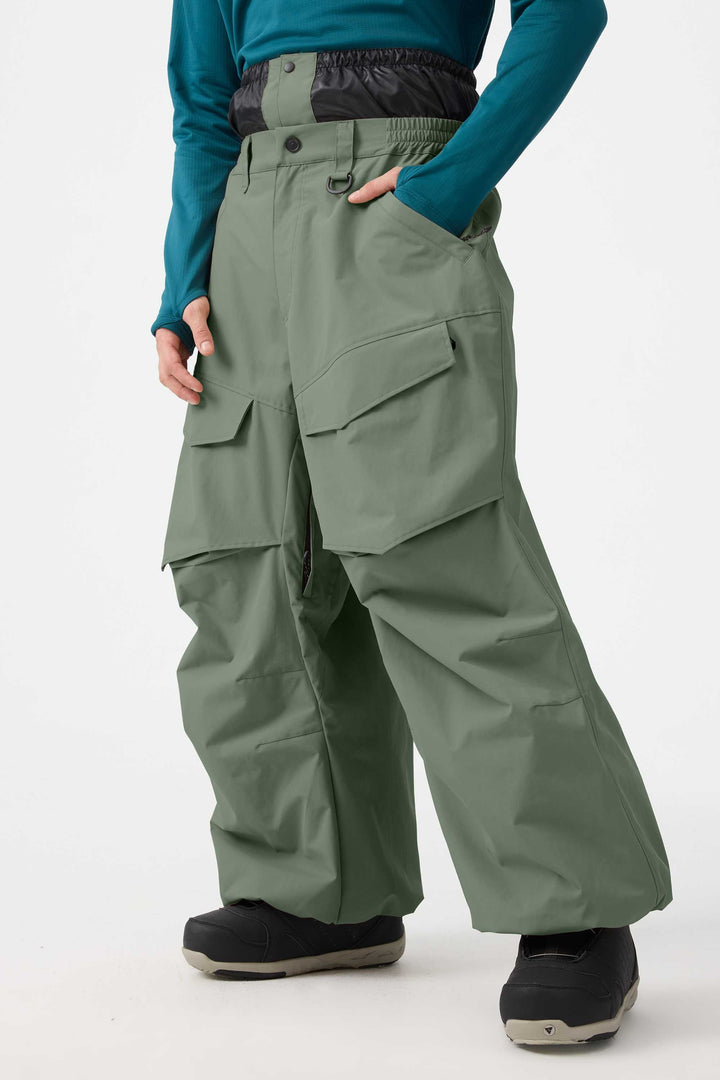 Men's Black Baggy Utility Wear-resistant Snow Pants