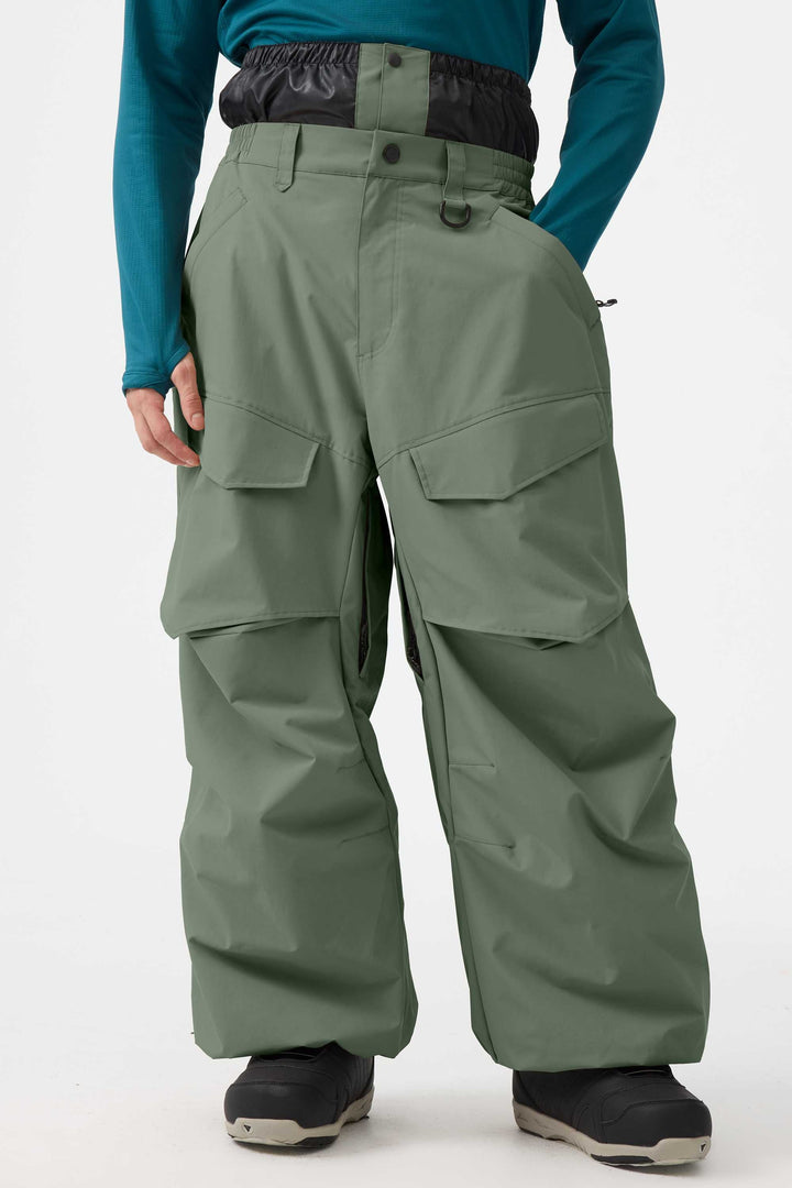 Men's Black Baggy Utility Wear-resistant Snow Pants