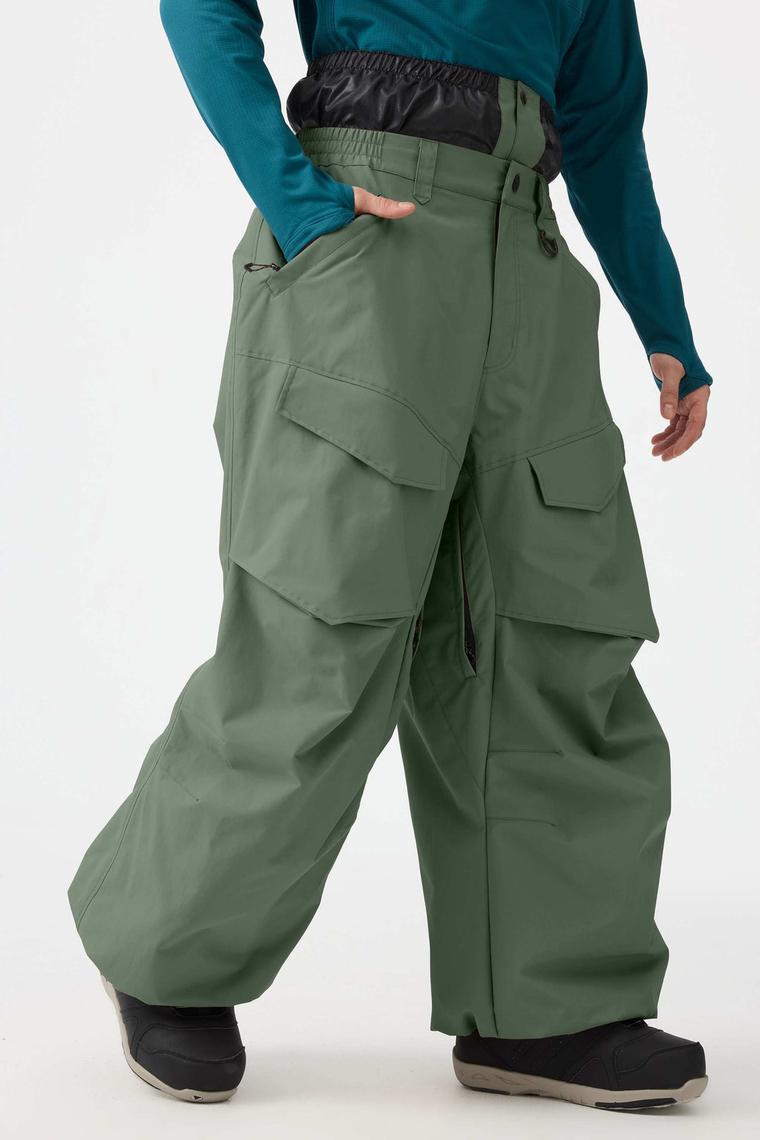 Men's Black Baggy Utility Wear-resistant Snow Pants