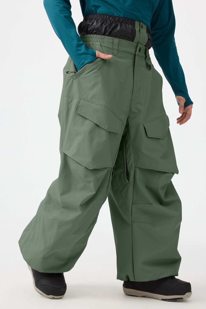 Men's Black Baggy Utility Wear-resistant Snow Pants