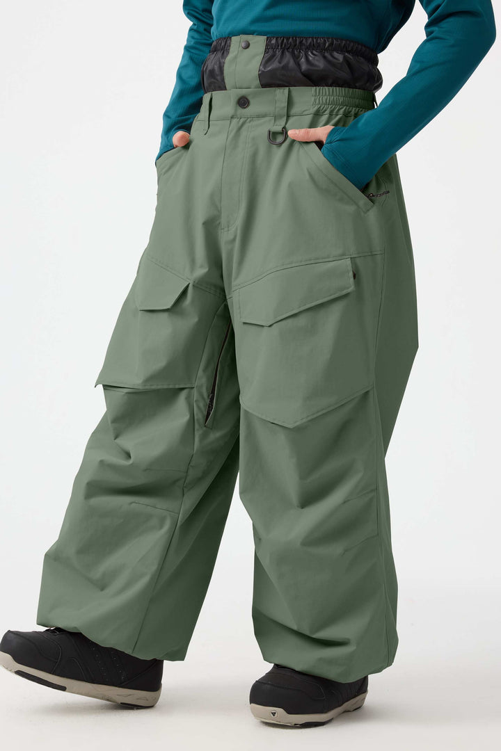 Men's Black Baggy Utility Wear-resistant Snow Pants