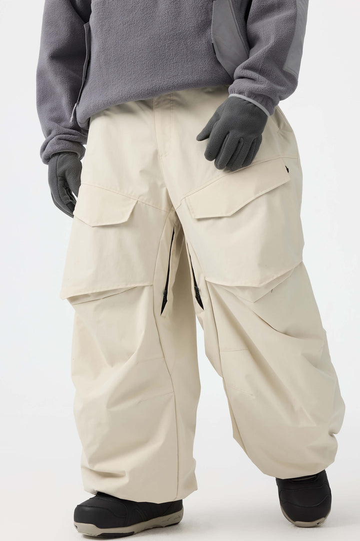 Men's Black Baggy Utility Wear-resistant Snow Pants