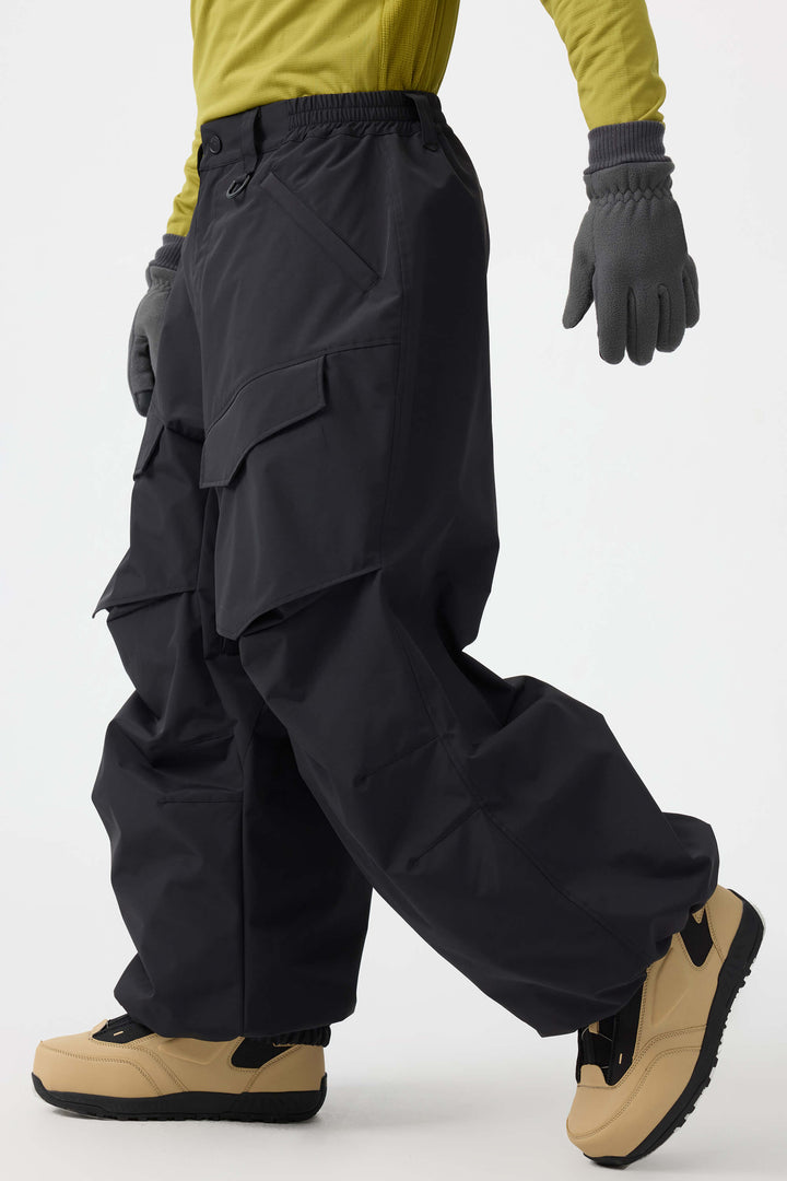 Men's Black Baggy Utility Wear-resistant Snow Pants