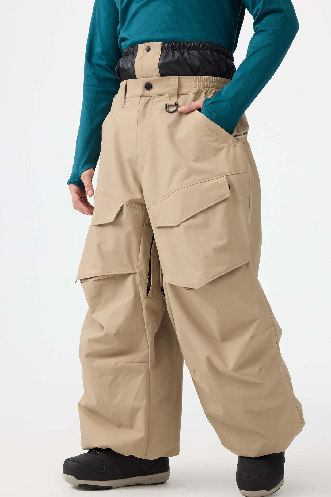 Men's Black Baggy Utility Wear-resistant Snow Pants
