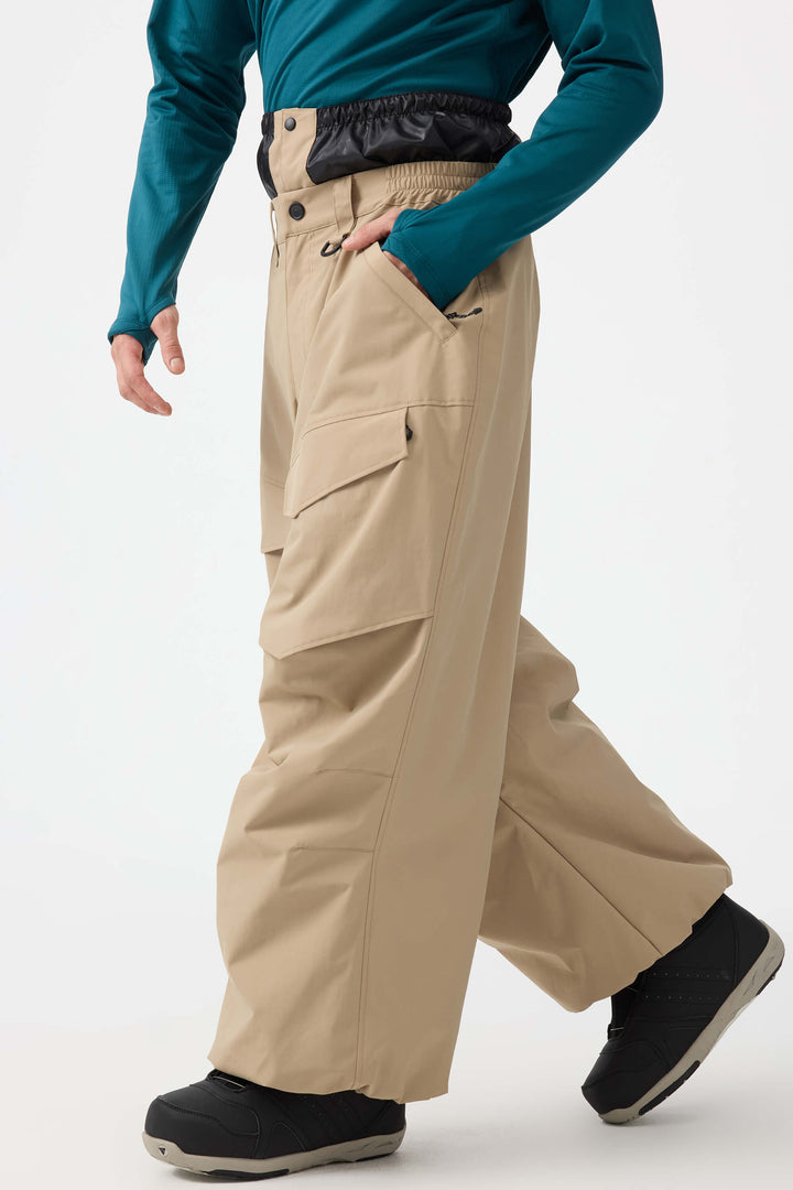 Men's Black Baggy Utility Wear-resistant Snow Pants