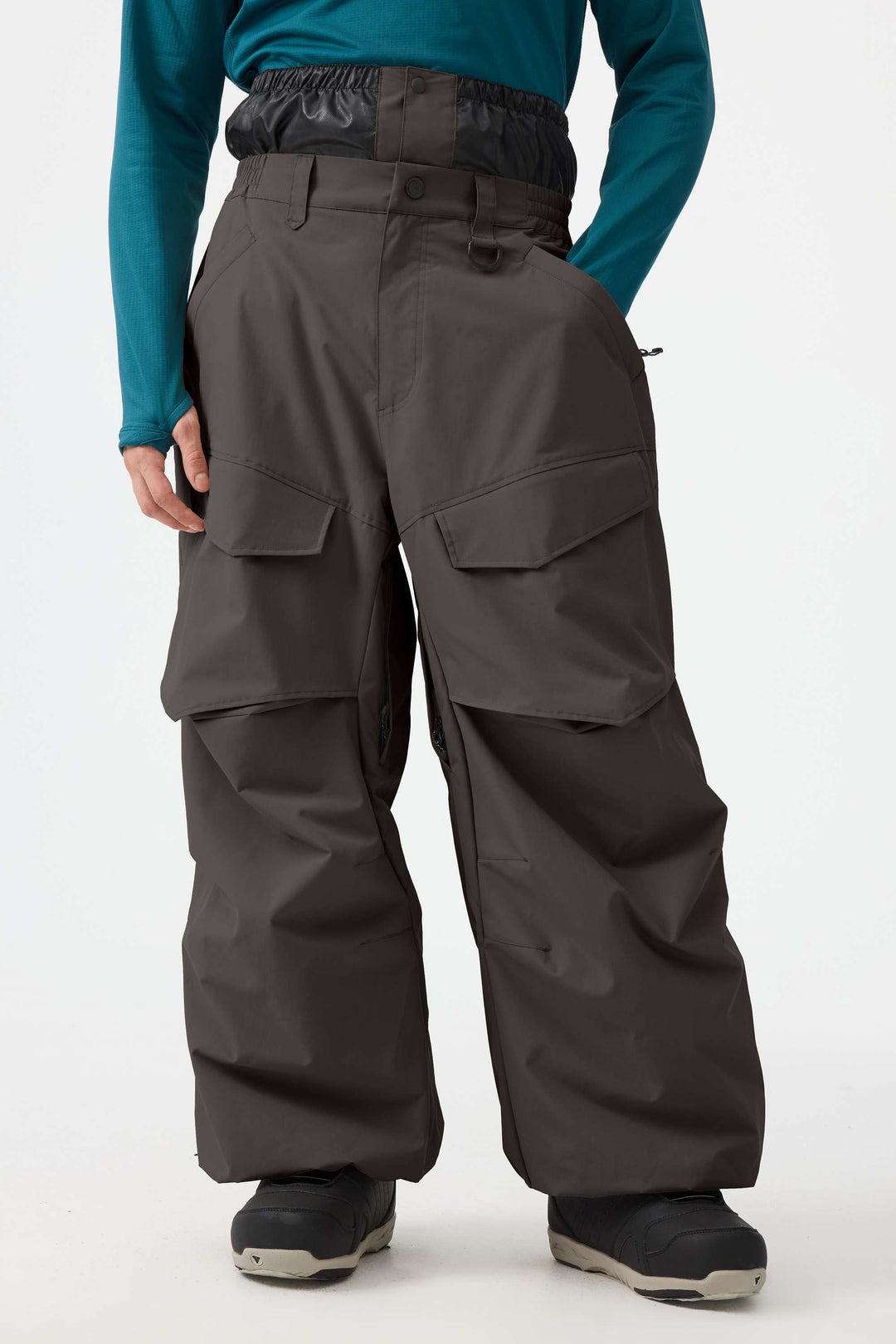 Men's Black Baggy Utility Wear-resistant Snow Pants