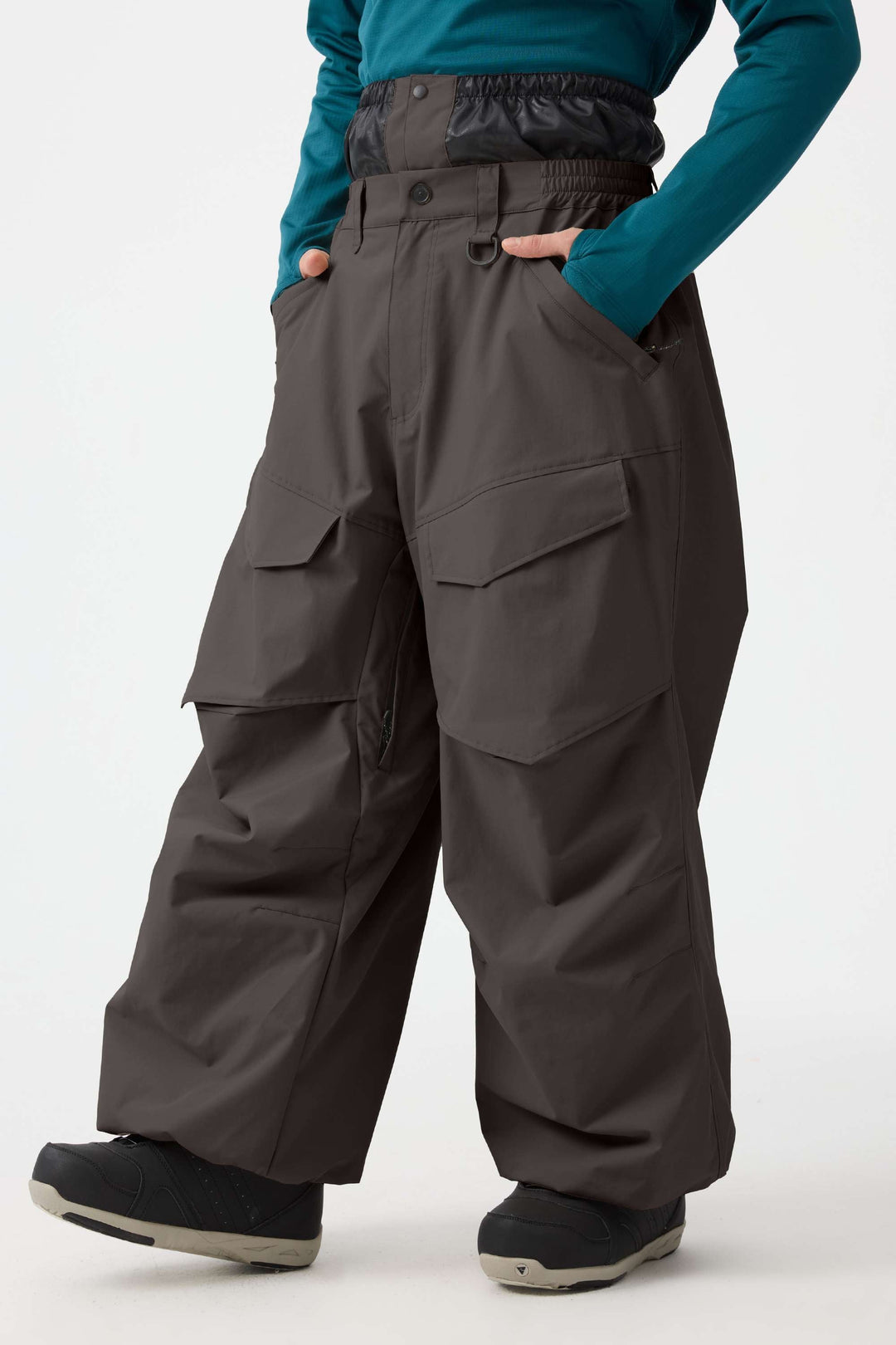Men's Black Baggy Utility Wear-resistant Snow Pants