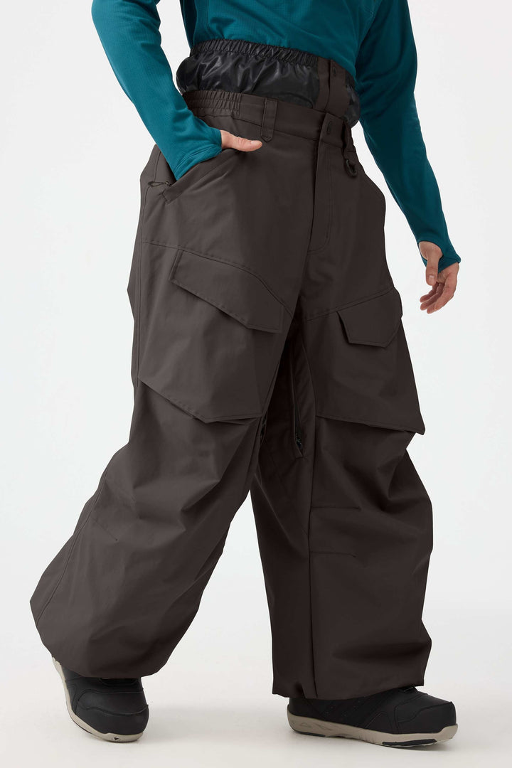 Men's Black Baggy Utility Wear-resistant Snow Pants