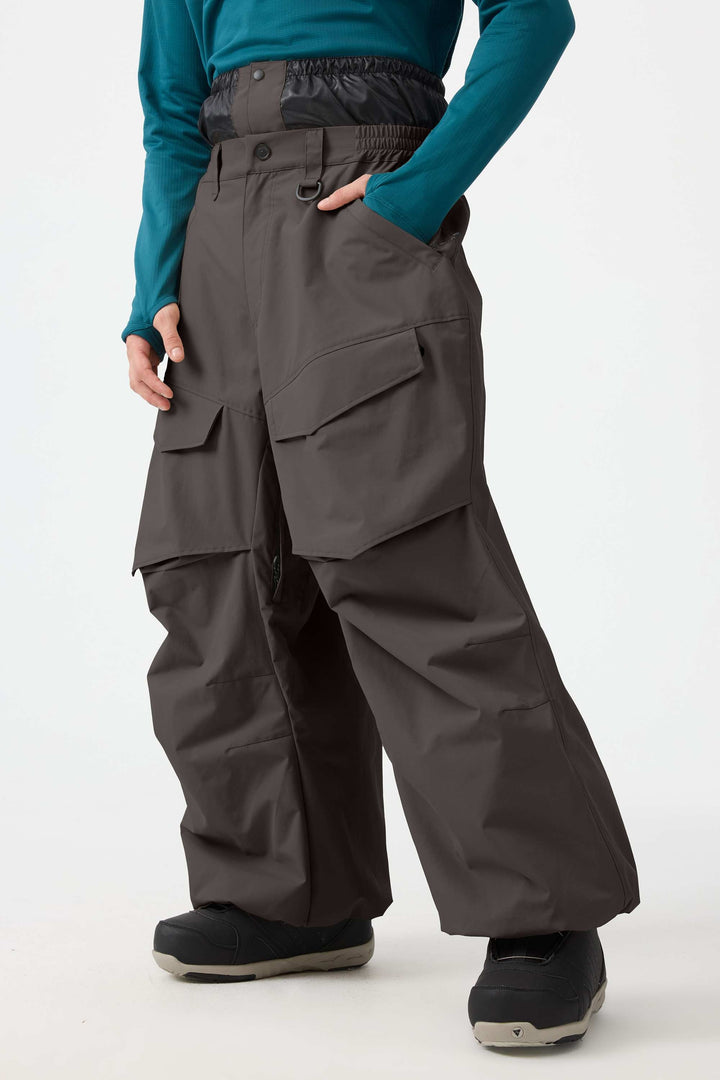 Men's Black Baggy Utility Wear-resistant Snow Pants