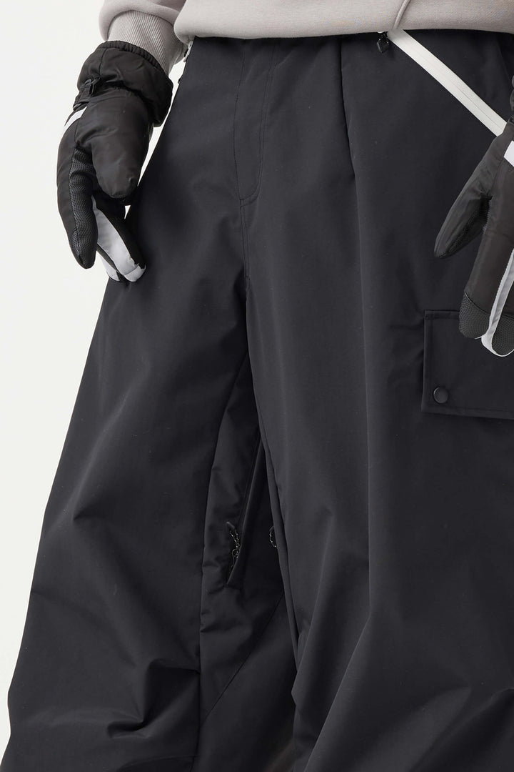 Man's Black Baggy Wear-resistant Waterproof Snow Pants