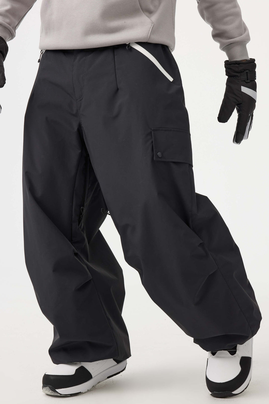 Man's Black Baggy Wear-resistant Waterproof Snow Pants