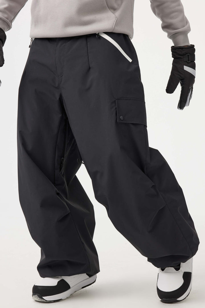 Man's Black Baggy Wear-resistant Waterproof Snow Pants