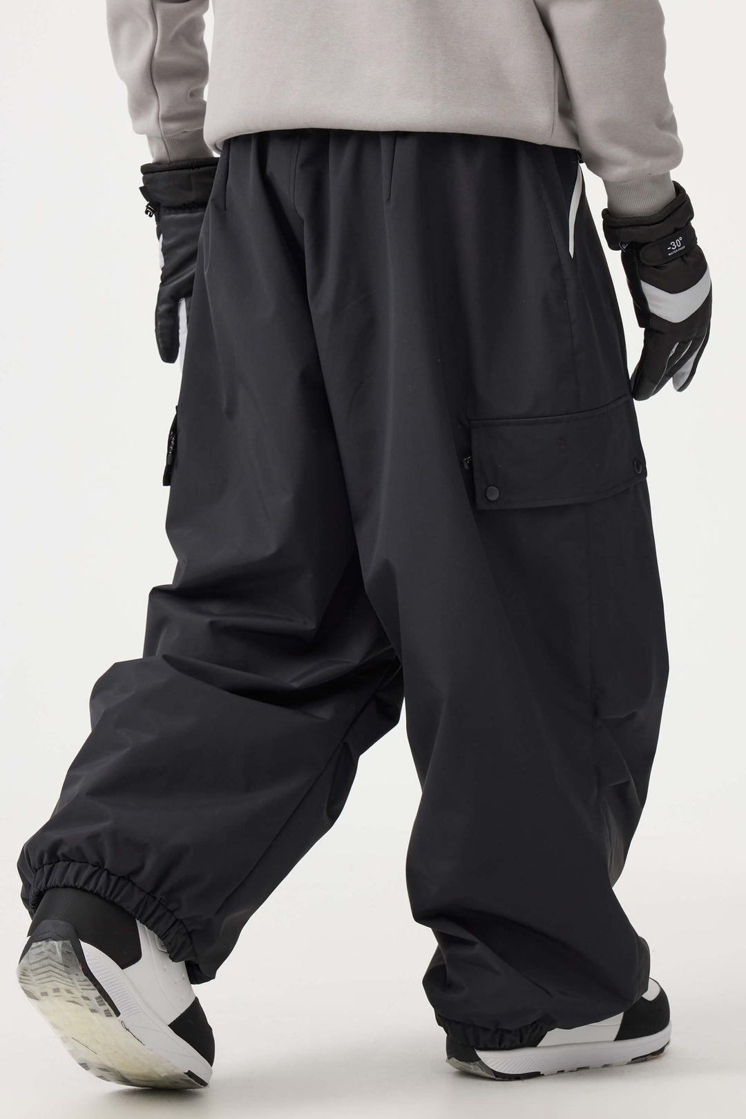 Man's Black Baggy Wear-resistant Waterproof Snow Pants