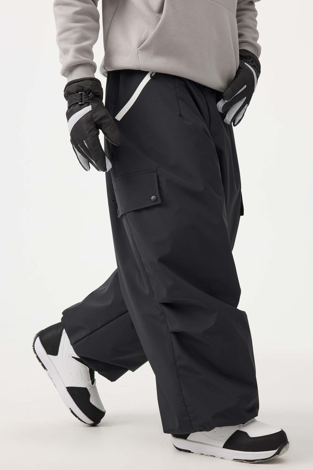 Man's Black Baggy Wear-resistant Waterproof Snow Pants