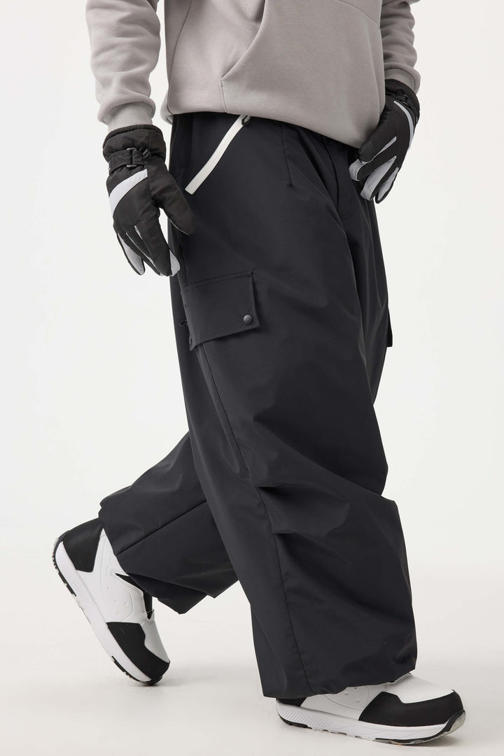Man's Black Baggy Wear-resistant Waterproof Snow Pants