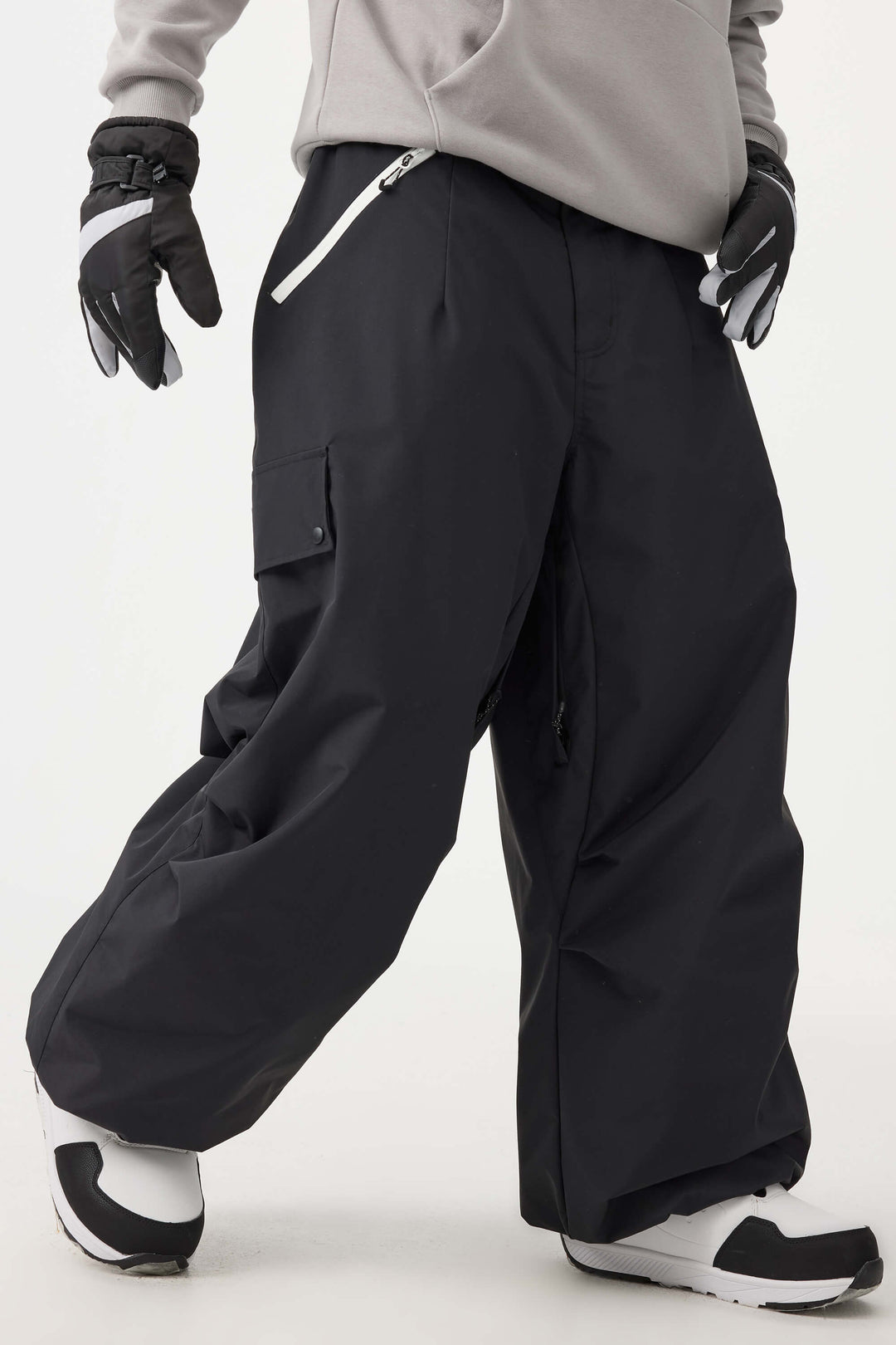 Man's Black Baggy Wear-resistant Waterproof Snow Pants
