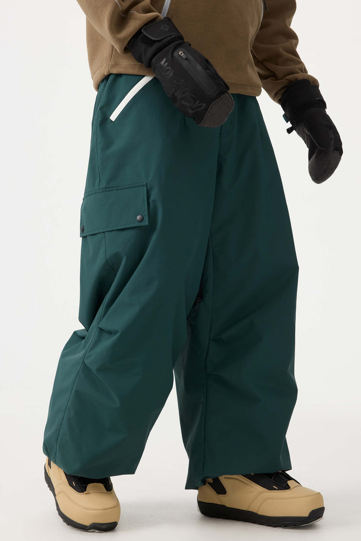 Man's Black Baggy Wear-resistant Waterproof Snow Pants