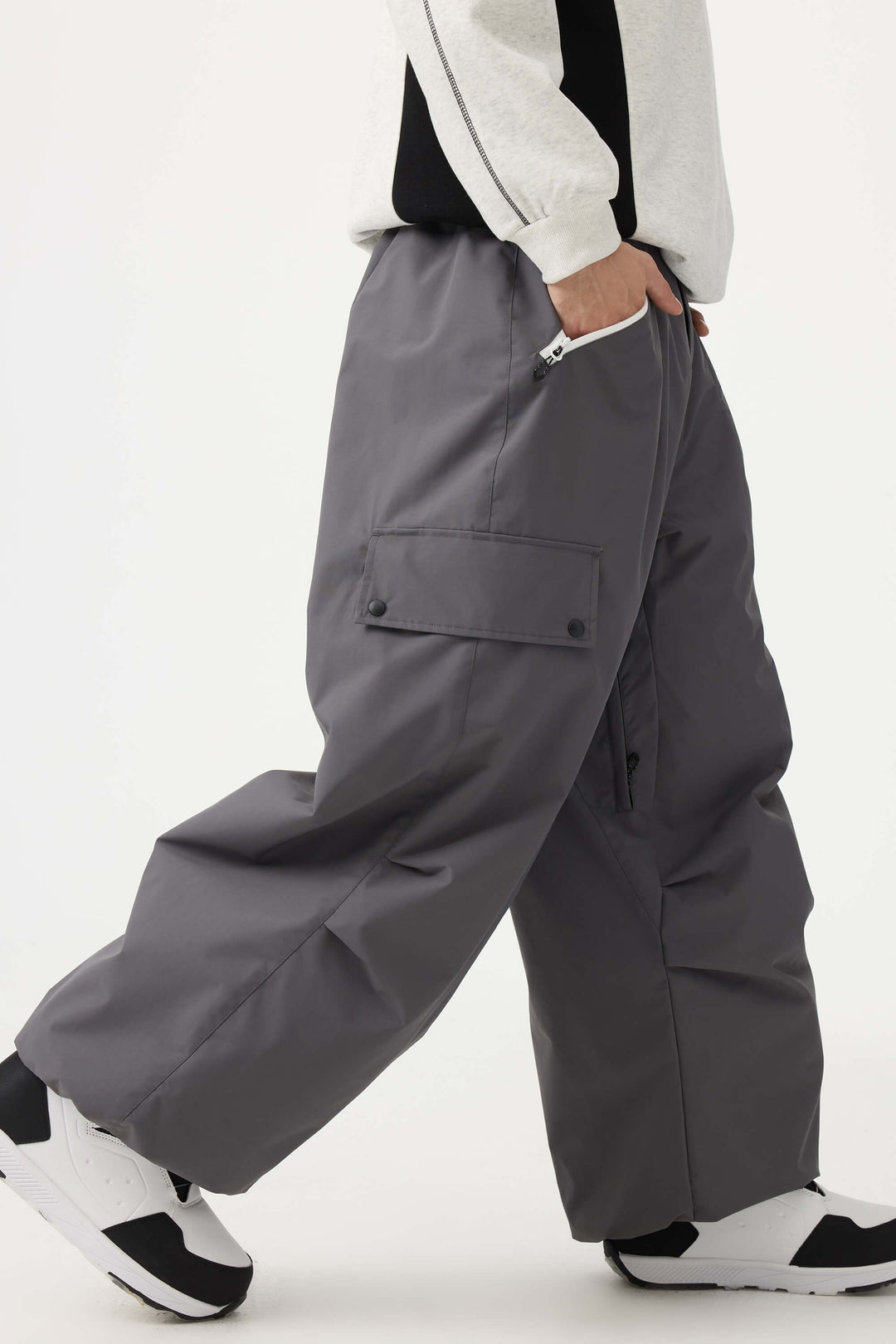 Man's Black Baggy Wear-resistant Waterproof Snow Pants