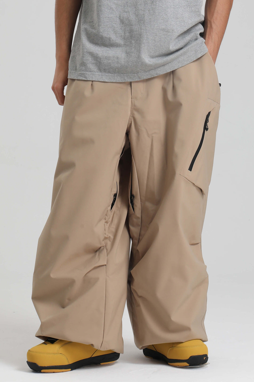 Men's Khaki Lightweight Breathable Baggy Snow Pants