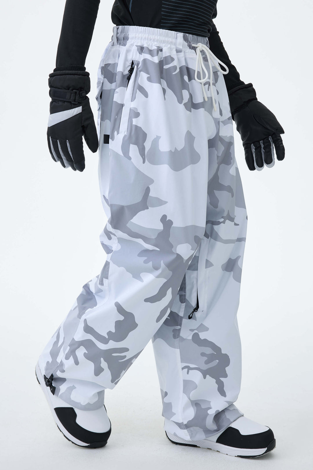 Men’s Black Baggy Drawstring Durable Snow Pants