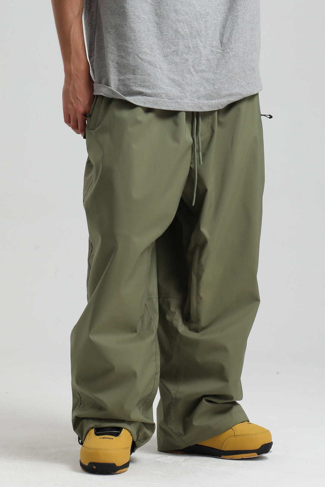 Men’s Black Baggy Drawstring Durable Snow Pants