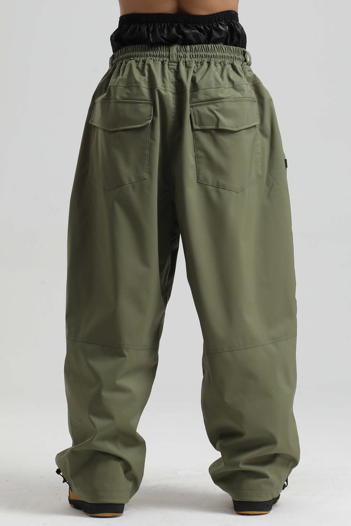 Men’s Black Baggy Drawstring Durable Snow Pants