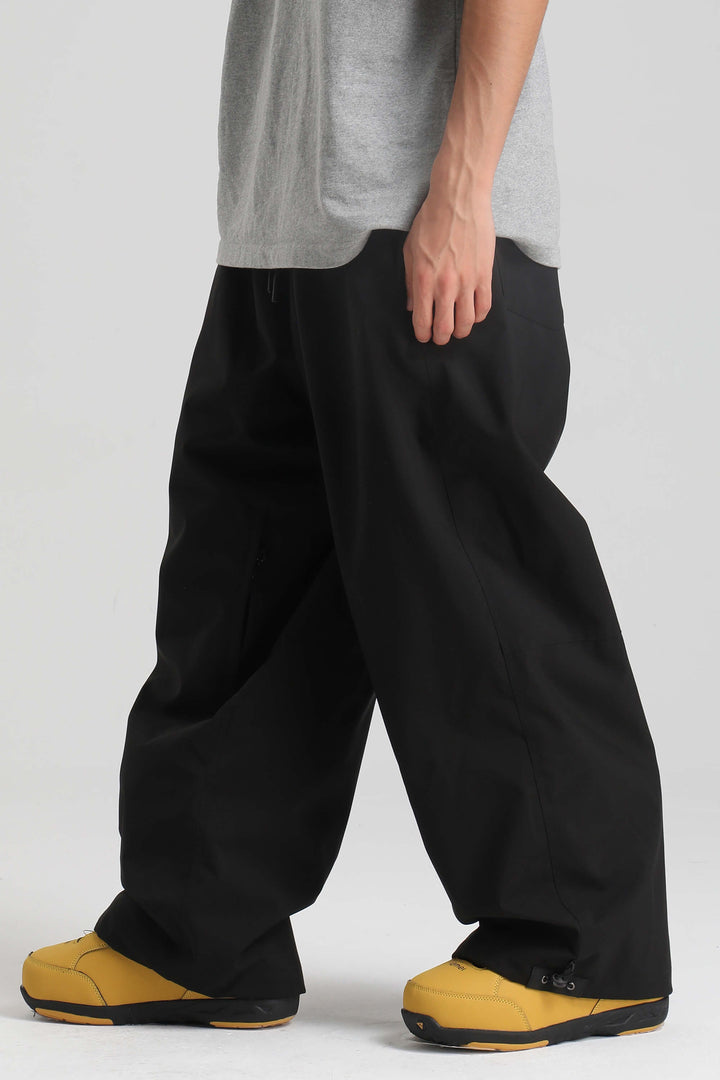 Men’s Black Baggy Drawstring Durable Snow Pants