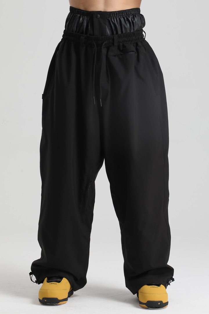 Men’s Black Baggy Drawstring Durable Snow Pants