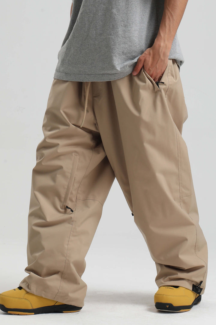 Men’s Black Baggy Drawstring Durable Snow Pants