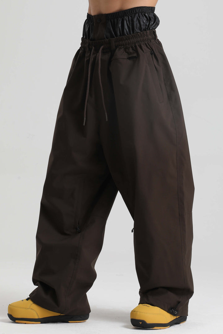 Men’s Black Baggy Drawstring Durable Snow Pants